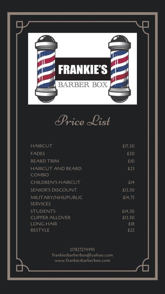 Frankie's Barber Box Price List